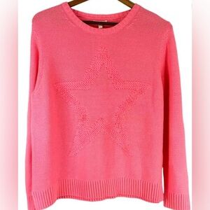 Lisa Todd Cotton Candy (Bright Coral) looped fringy star crewneck sweater NWT 3X